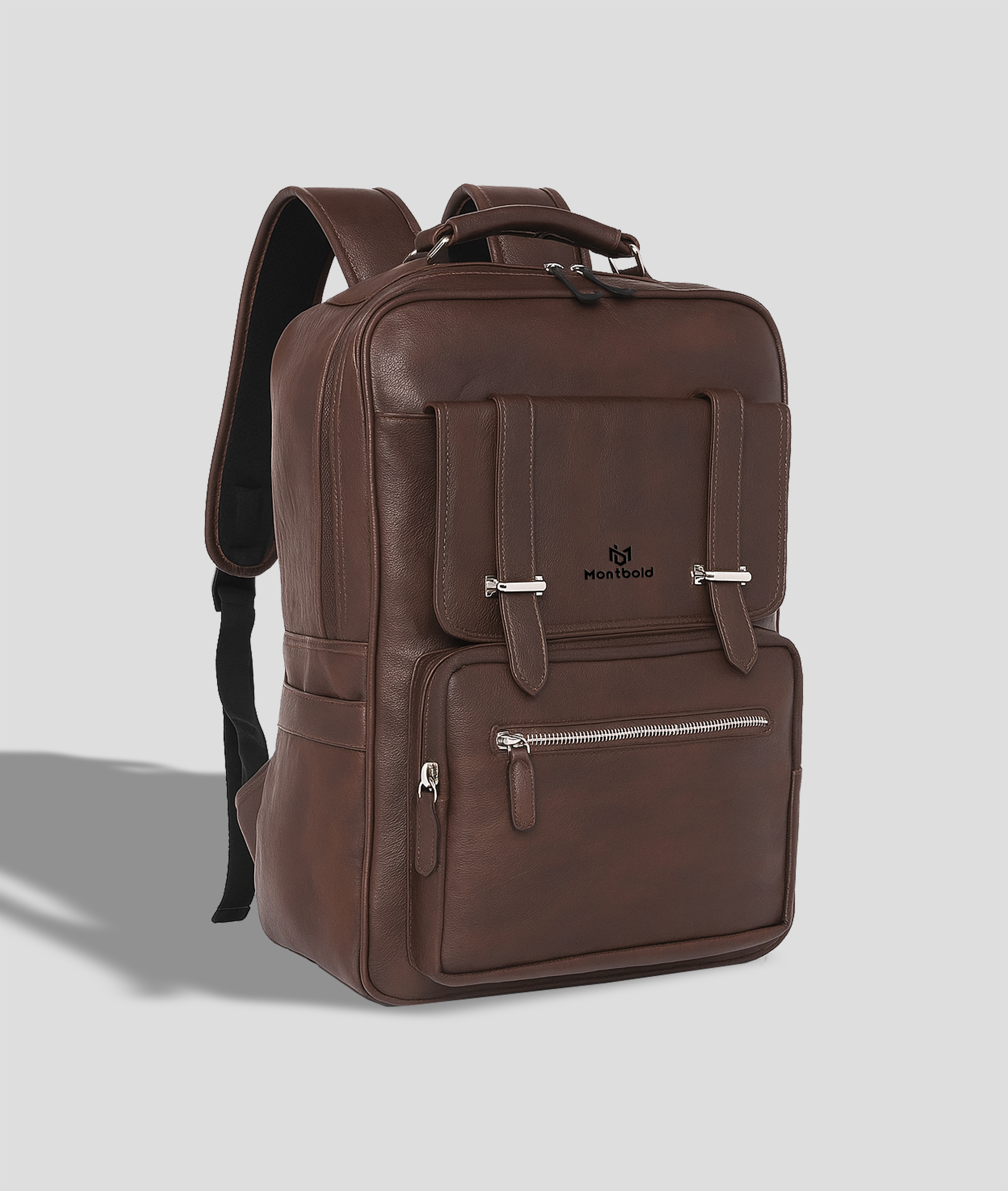 Montbold Black Leather Laptop Backpack – Stylish Office & Business Bag